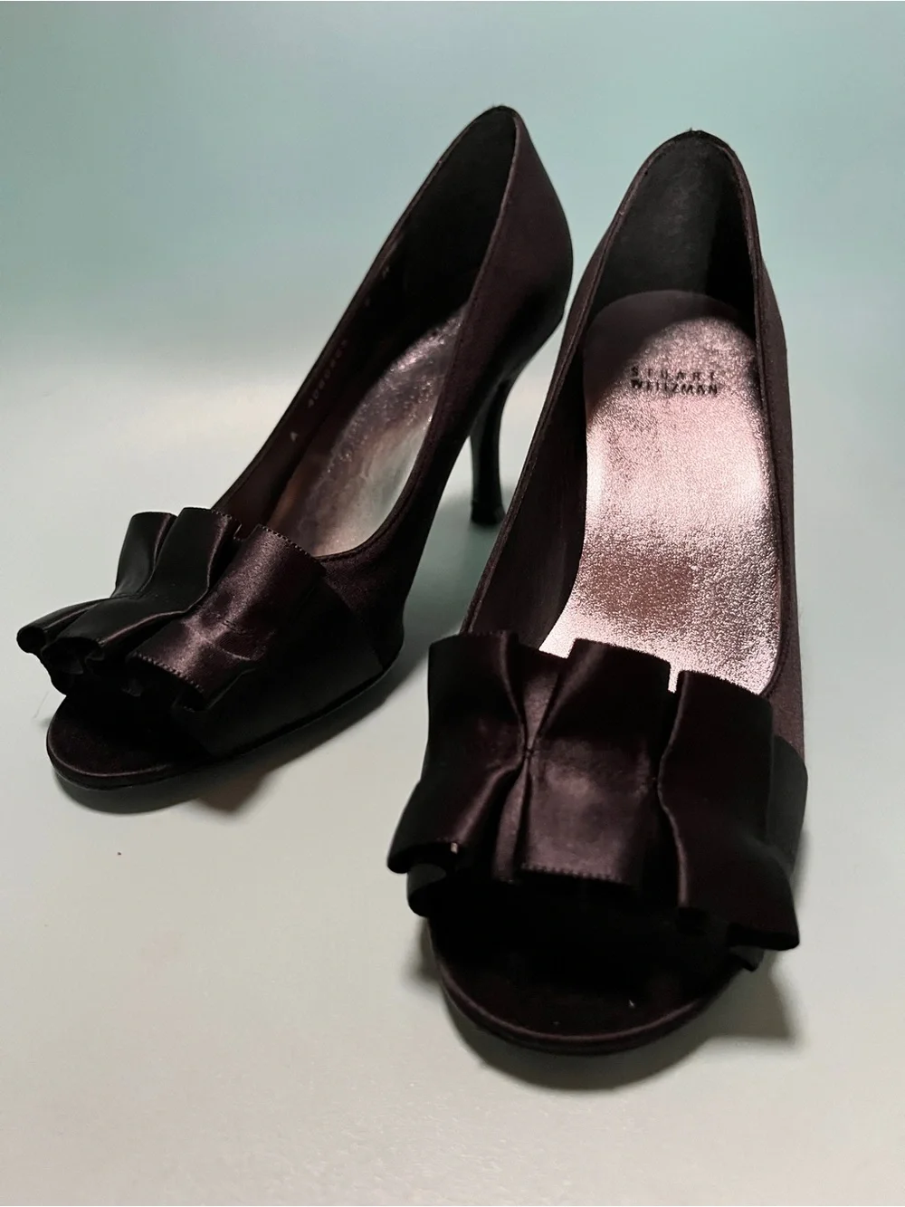Stuart Weitzman Peep Toe Satin Pumps